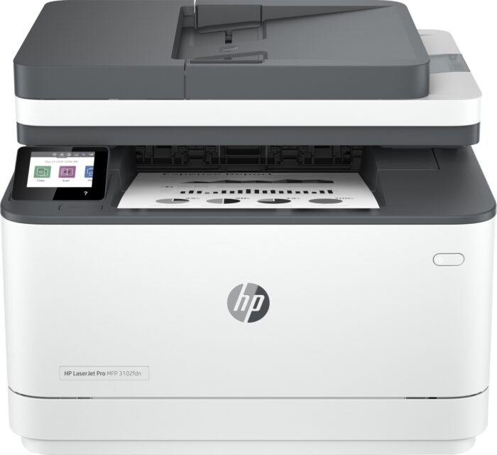 1H1Zl69ZDkCqrzLfexknUg.c-r.jpg HP LaserJet Pro MFP 3102fdn Printer, Black and white, Printer for Small medium business, Print, copy, scan, fax, Automatic document feeder; Two-sided printing; Front USB flash drive port; Touchscreen (3G629F#B19)