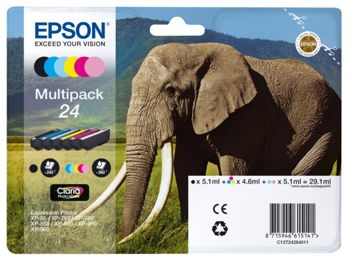 1ZCG8lsbIU-7Y37QeAjmuw.c-r.jpg Epson C13T24284011/24 Ink cartridge multi pack Bk,C,M,Y,LC,LM, 6x360 pages 1x240pg + 5x360pg, 1x5.1ml + 5x4.6ml Pack=6 for Epson XP 750 (C13T24284011)