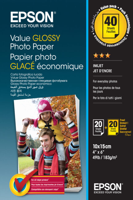 Epson Value Glossy Photo Paper - 10x15cm - 2x 20 sheets (BOGOF) (C13S400044)