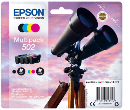 Epson C13T02V64010/502 Ink cartridge multi pack Bk,C,M,Y 4,6ml + 3x3,3ml Pack=4 for Epson XP 5100 (C13T02V64010)