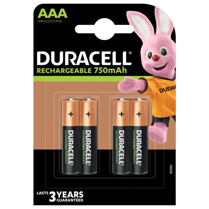 Duracell Rechargable Pack of 4 AAA 750mAh Rechargeable Batteries (DURHR03B4-750SC)