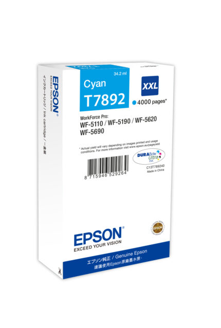 Epson/T7892XXL Ink cartridge cyan extra High-Capacity XXL, 4K pages 34.2ml for Epson WF 5110 (C13T789240)