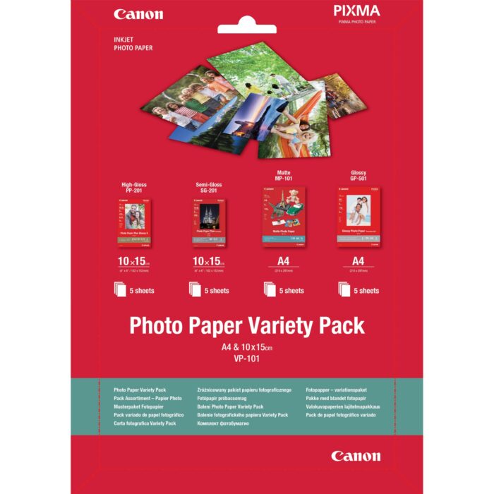 Canon VP-101 Photo Paper Variety Pack 4x6 and A4 - 20 Sheets (0775B079)