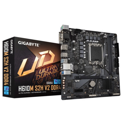 Gigabyte Motherboard - Supports Intel Core 14th CPUs, 6+1+1 Hybrid Phases Digital VRM, up to 3200MHz DDR4 (OC), 1xPCIe 3.0 M.2, GbE LAN, USB 3.2 Gen 1 (H610M S2H V2 DDR4)