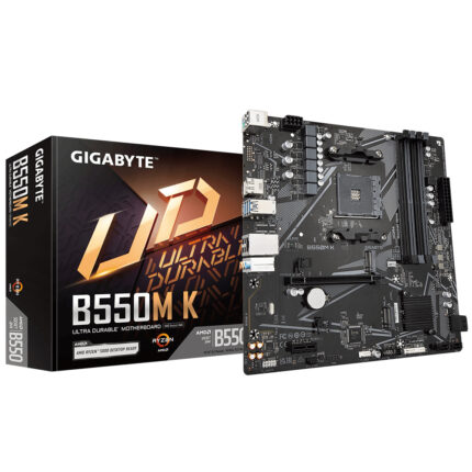 Gigabyte B550M K Motherboard - Supports AMD Ryzen 5000 Series AM4 CPUs, up to 4733MHz DDR4 (OC), 2xPCIe 3.0 M.2, GbE LAN, USB 3.2 Gen1 (B550M K)