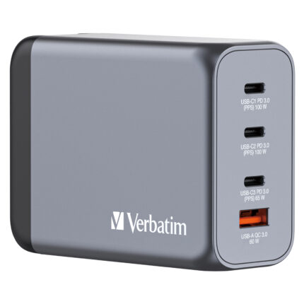 Verbatim GNC-200 GaN Charger 200W with 2 x USB-C PD 100W / 1 x USB-C PD 65W / 1 x USB QC 3.0 (EU/UK/US)