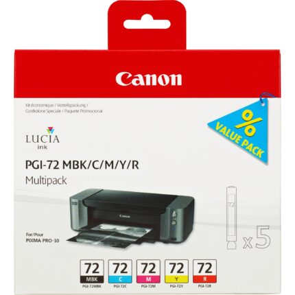 Canon 6402B009/PGI-72 Ink cartridge multi pack MBK,C,M,Y, R 5x14ml Pack=5 for Canon Pixma Pro 10 (6402B009)