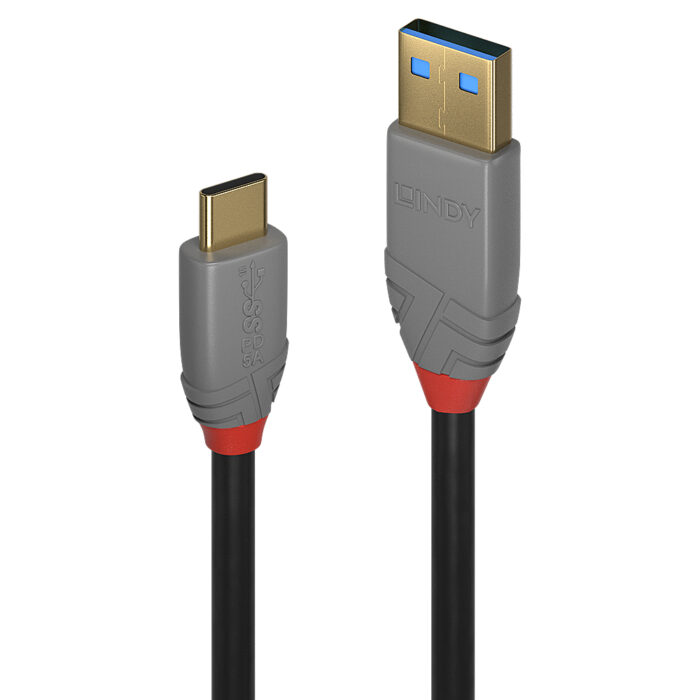 Lindy 0.5m USB 3.2 Type A to C Cable, 10Gbps, 5A, PD, Anthra Line