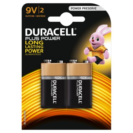 Duracell Plus Power Alkaline Pack of 2 9V Battery (MN1604B2PP)