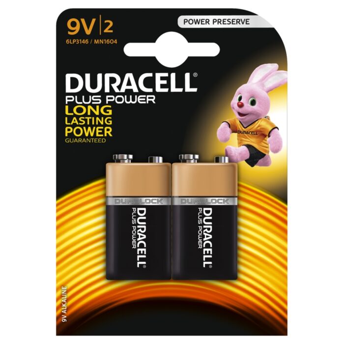 Duracell Plus Power Alkaline Pack of 2 9V Battery (MN1604B2PP)