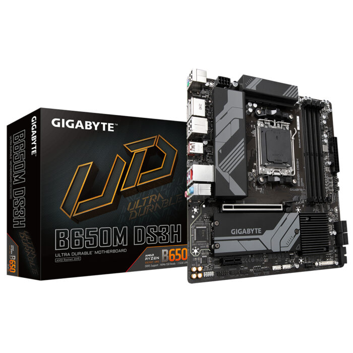 Gigabyte B650M DS3H Motherboard - Supports AMD Ryzen 8000 CPUs, 6+2+1 Phases Digital VRM, up to 8000MHz DDR5, 2xPCIe 4.0 M.2, 2.5GbE LAN , USB 3.2 Gen 2 (B650M DS3H)