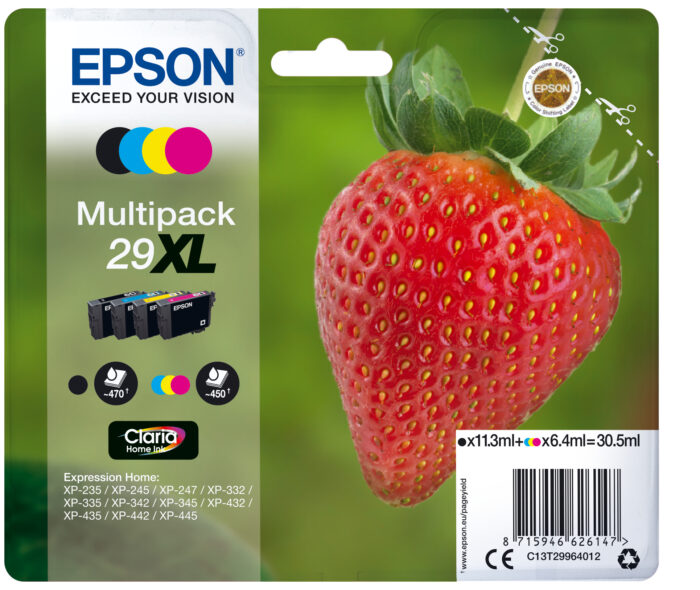 Epson C13T29964012/29XL Ink cartridge multi pack Bk,C,M,Y high-capacity 11,3ml + 3x6,4ml Pack=4 for Epson XP 235/335 (C13T29964012)