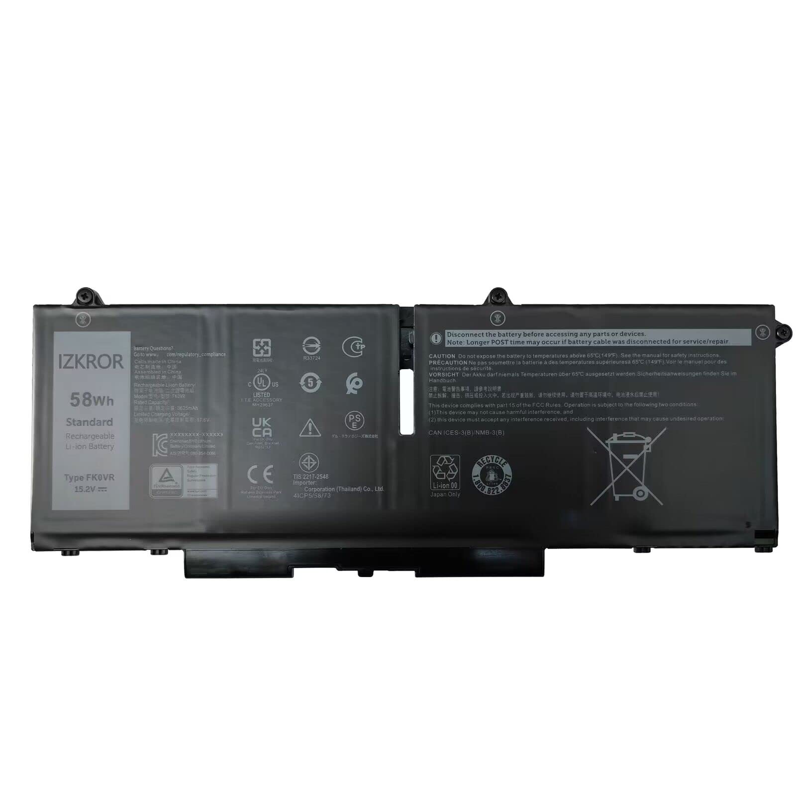 Version 1.0.0 DELL BTRY,PRI,58WHR,4C,LITH,BYD(FK0VR)