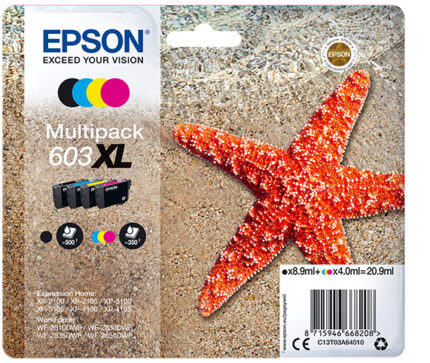 Epson C13T03A64010/603XL Ink cartridge multi pack Bk,C,M,Y high-capacity 8,9ml + 3x4ml Pack=4 for Epson XP 2100 (C13T03A64010)