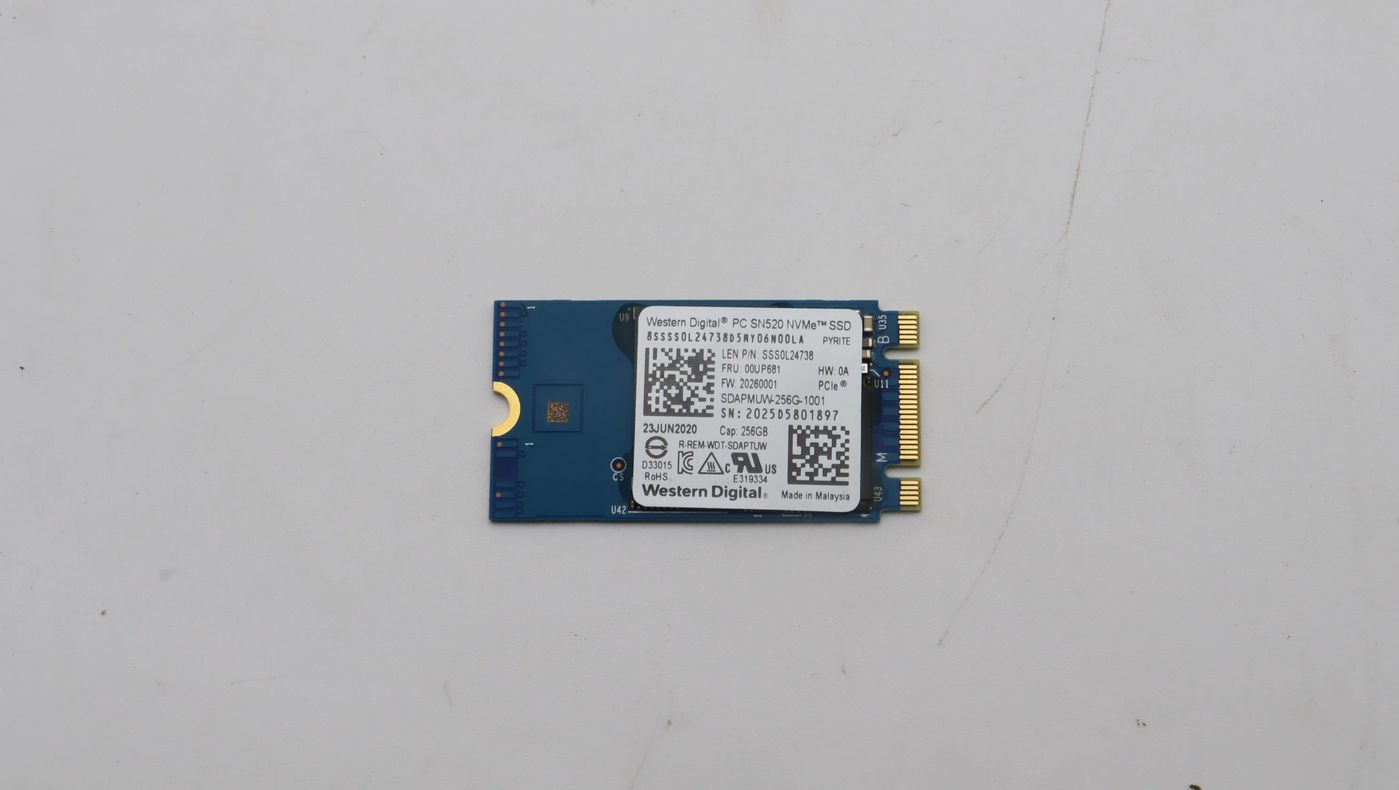 JX8C-6duI0G7e9T5pmy7xA.c-r.jpg enovo SSD M.2 PCIe NVMe FRU SSD 256GB RoHS WD M.2-2242 SN520 256GB Gen3x2 (00UP681)