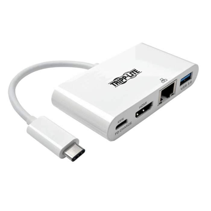 KXuSdHVIxUq0vkEN15t21Q.c-r.jpg Tripp Lite U444-06N-HGU-C USB-C Multiport Adapter - HDMI, USB 3.x (5Gbps) Hub Port, Gigabit Ethernet, 60W PD Charging, HDCP, White
