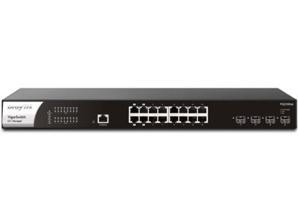 Draytek 16 x 2.5 GbE ports (4 PoE++ / 12 PoE+) and 4 x 10Gbps SFP+. Layer 2+ managed switch. 400W PoE budget (VSPQ2200XB-K)