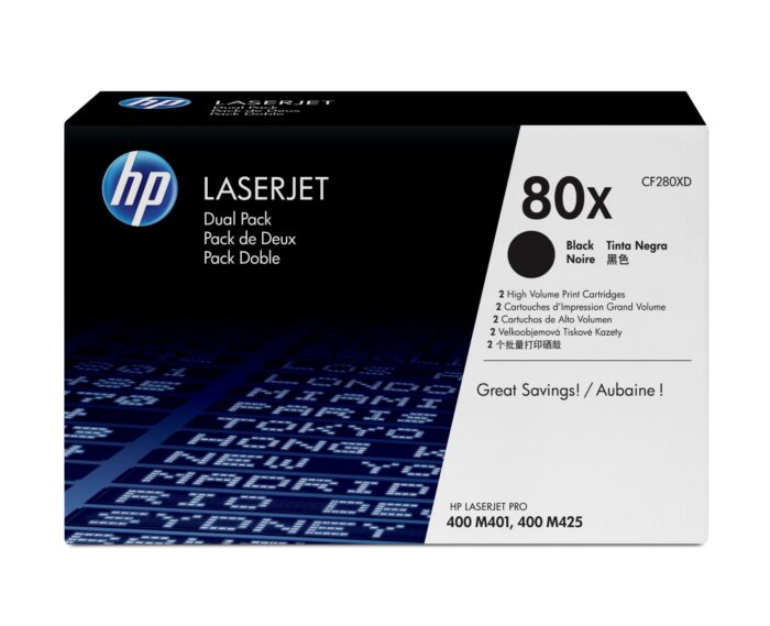 HP 80X Toner cartridge black high-capacity twin pack, 2x6.9K pages ISO/IEC 19752 Pack=2 for HP Pro 400/e (CF280XD)