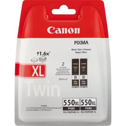 Canon 6431B005/PGI-550PGBKXL Ink cartridge black high-capacity pigmented twin pack, 2x500 pages ISO/IEC 24711 5615 Photos 22ml Pack=2 for Canon Pixma IP 8700/IX 6850/MG 5450/MG 6350/MX 725 (6431B005)