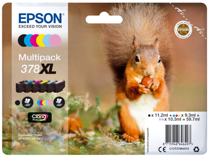 Epson C13T37984010/378XL Ink cartridge multi pack Bk,C,M,Y,LC,LM high-capacity 11,2ml 3x9,3ml 2x10,3ml Pack=6 for Epson XP 8000 (C13T37984010)