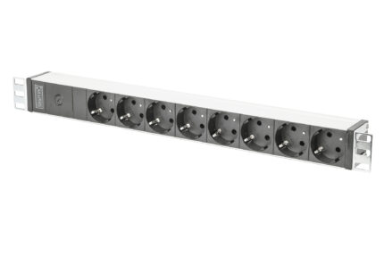 Digitus aluminum outlet strip with pre-fuse, 8 safety outlets, 2 m supply IEC C14 plug (DN-95410)