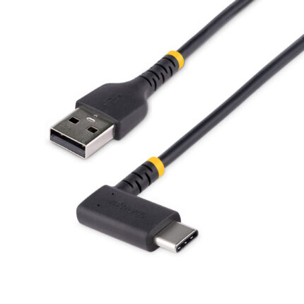 StarTech.com 1ft (30cm) USB A to C Charging Cable Right Angle - Heavy Duty Fast Charge USB-C Cable - Black USB 2.0 A to Type-C - Rugged Aramid Fiber - 3A - USB Charging Cord