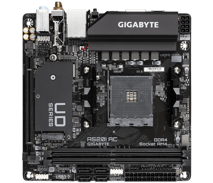 Gigabyte A520I AC Motherboard - Supports AMD Ryzen 5000 Series AM4 CPUs, 6 Phases Digital VRM, up to 5300MHz DDR4 (OC), 1xPCIe 3.0 M.2, WIFI, GbE LAN, USB 3.2 Gen1 (A520I AC)