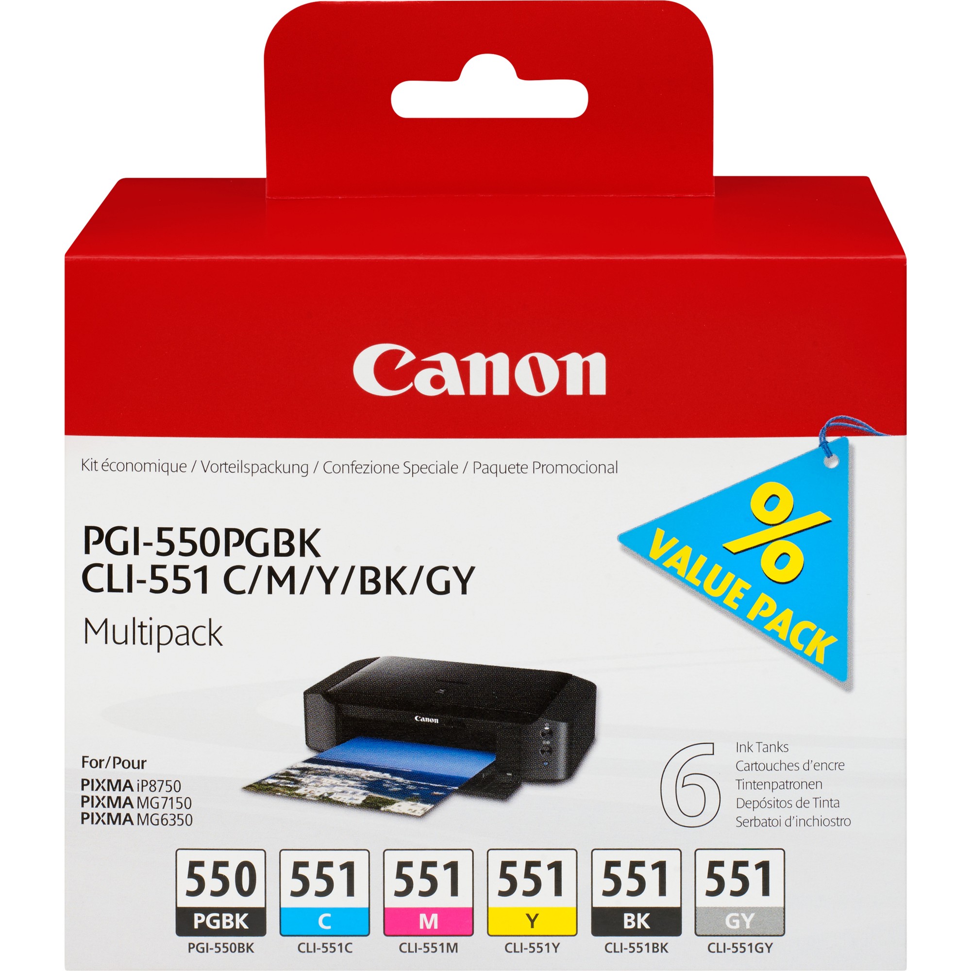QKGr-5_YkimZHfTsqDnsw.c-r.jpg Canon 6496B005/PGI-550CLI-551 Ink cartridge multi pack Bk,C,M,Y,Gy 7ml Pack=6 for Canon Pixma IP 8700/MG 6350/MG 7550 (6496B005)