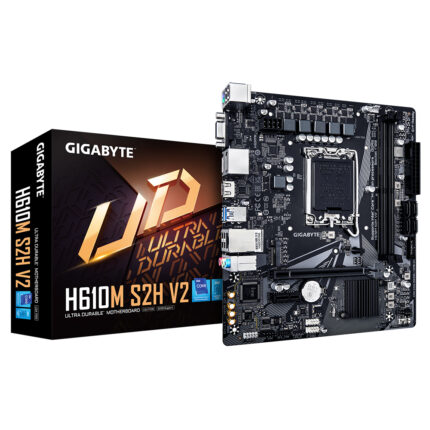 Gigabyte Motherboard - Supports Intel Core 14th CPUs, 4+1+1 Hybrid Phases Digital VRM, up to 5600MHz DDR5, 1xPCIe 3.0 M.2, GbE LAN, USB 3.2 Gen 1 (H610M S2H V2)