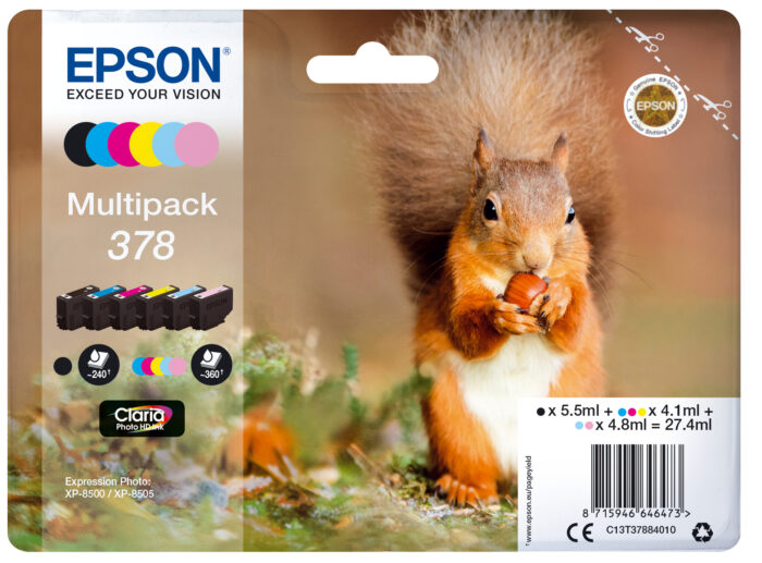 RhjNTpvHQkOK6HqWnYx_iQ.c-r.jpg Epson C13T37884010/378 Ink cartridge multi pack Bk,C,M,Y,LC,LM 5.5ml 5,5ml 3x4,1ml 2x4,8ml Pack=6 for Epson XP 8000 (C13T37884010)
