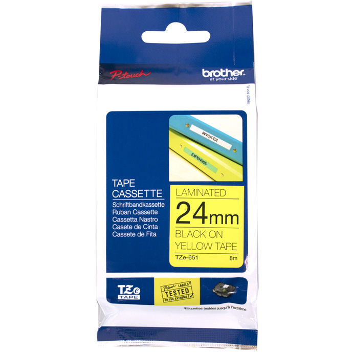 TZE651 Brother TZE-651 DirectLabel black on yellow Laminat 24mm x 8m for Brother P-Touch TZ 3.5-24mm/HSE/36mm/6-24mm/6-36mm (TZE651) - Image 1