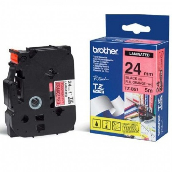 TZEB51 Brother TZE-B51 DirectLabel black on orange Laminat 24mm x 5m for Brother P-Touch TZ 3.5-24mm/HSE/36mm/6-24mm/6-36mm (TZEB51) - Image 1