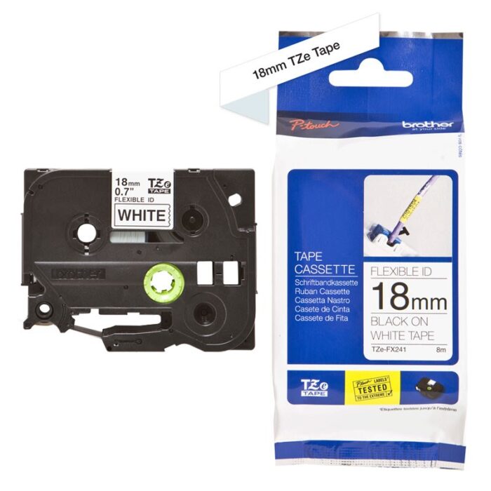 Brother TZE-FX241 DirectLabel black on white Laminat 18mm x 8m for Brother P-Touch TZ 3.5-18mm/36mm/6-18mm/6-24mm/6-36mm (TZEFX241) - Image 1