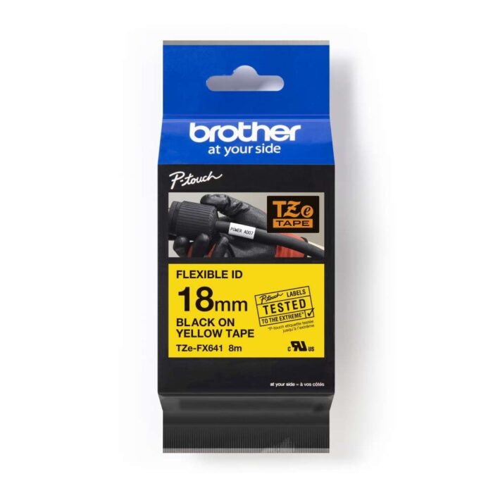 Brother TZE-FX641 DirectLabel black on yellow Laminat 18mm x 8m - Image 1
