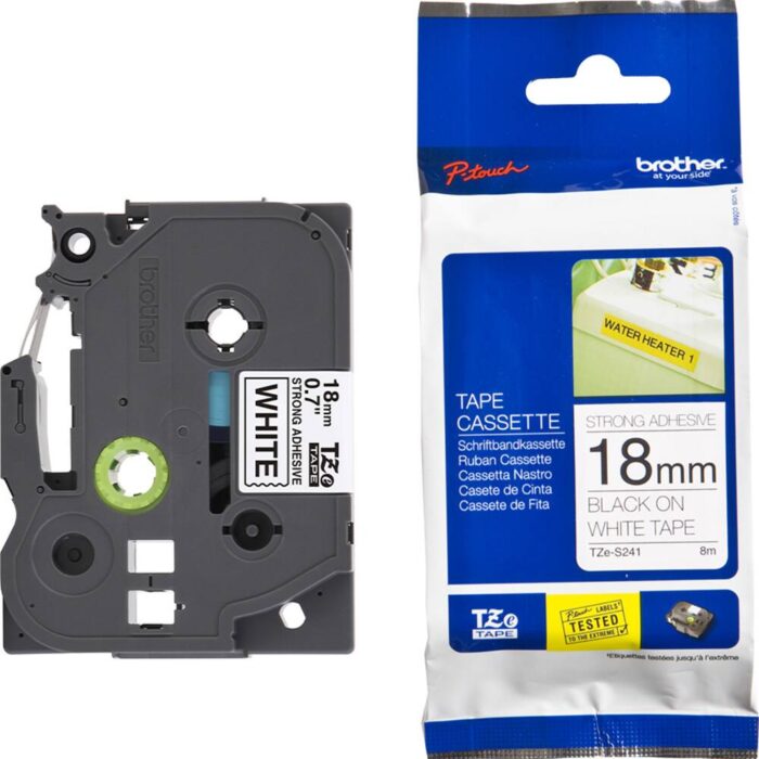 Brother TZE-S241 DirectLabel black on white extra strong Laminat 18mm x 8m for Brother P-Touch TZ 3.5-18mm/36mm/6-18mm/6-24mm/6-36mm (TZES241) - Image 1