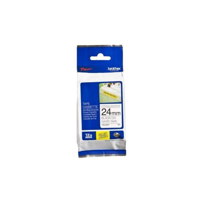 Brother TZE-S251 DirectLabel black on white extra strong Laminat 24mm x 8m for Brother P-Touch TZ 3.5-24mm/HSE/36mm/6-24mm/6-36mm (TZES251) - Image 1