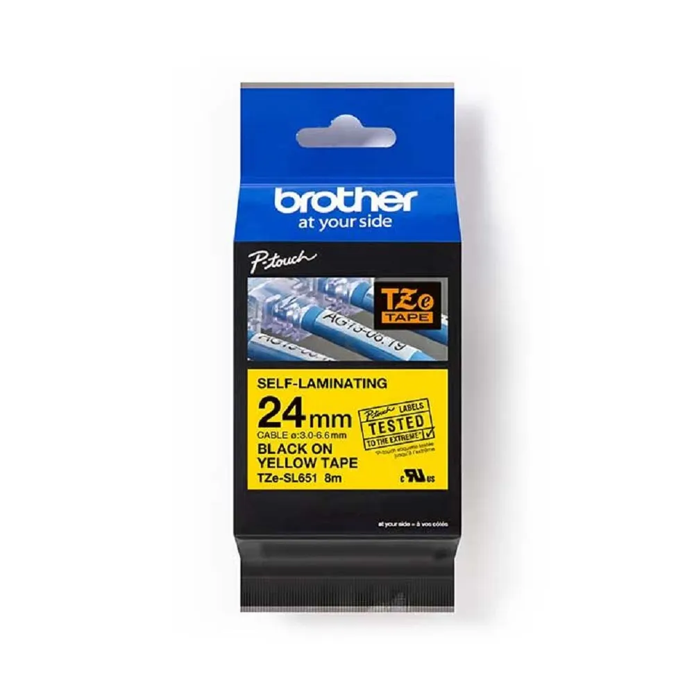 TZES651 Brother TZE-S651 DirectLabel black on yellow extra strong Laminat 24mm x 8m for Brother P-Touch TZ 3.5-24mm/HSE/36mm/6-24mm/6-36mm (TZES651) - Image 1