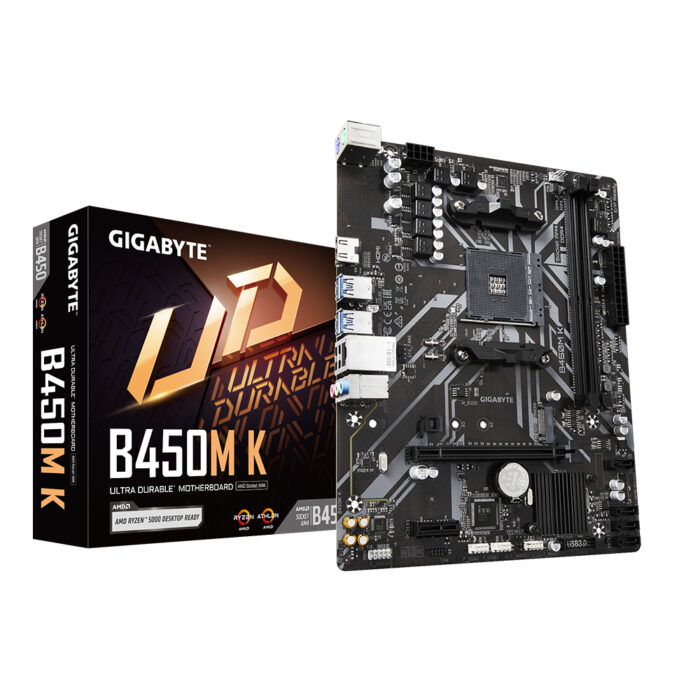 Gigabyte B450M K Motherboard - Supports AMD Series 5000 CPUs, up to 3600MHz DDR4 (OC), 1xPCIe 3.0 x4 M.2, GbE LAN, USB 3.2 Gen 1 (B450M K)