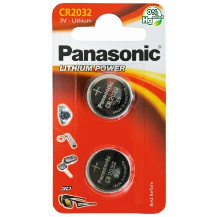 Panasonic Lithium Pack of 2 Coin Cell CR2032 Batteries