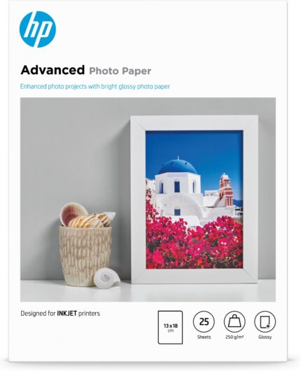 HP Advanced Photo Paper, Glossy, 250 g/m2, 13 x 18 cm (127 x 178 mm), 25 sheets (Q8696A)