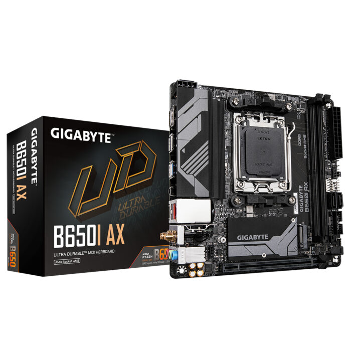 Gigabyte B650I AX Motherboard - Supports AMD AM5 CPUs, 5+2+1 Phases Digital VRM, up to 6400MHz DDR5 (OC), 1xPCIe 4.0 M.2, Wi-Fi 6E, 2.5GbE LAN, USB 3.2 Gen 2 (B650I AX)