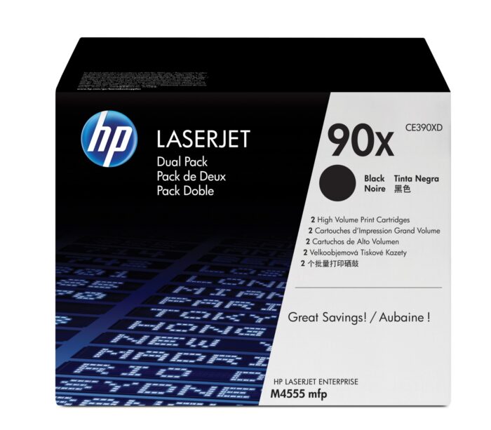 WCg3VpACvEe7mBTO_Fb4LA.c-r.jpg HP 90X Toner cartridge black twin pack, 2x24K pages ISO/IEC 19752 Pack=2 for HP LaserJet M 4555/602 (CE390XD)