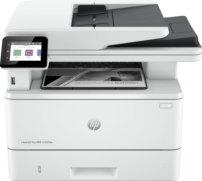 HP LaserJet Pro MFP 4102dw Printer, Black and white, Printer for Small medium business, Print, copy, scan, Wireless; Instant Ink eligible; Print from phone or tablet; Automatic document feeder (2Z622F#B19)