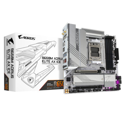 Gigabyte B650M AORUS ELITE AX ICE Motherboard - Supports AMD Ryzen 8000 CPUs, 12+2+2 Phases Digital VRM, up to 8000MHz DDR5 (OC), 1xPCIe 5.0 + 1xPCIe 4.0 M.2, Wi-Fi 6E, 2.5GbE LAN, USB 3.2 Gen 2 (B650M AORUS ELITE AX ICE)