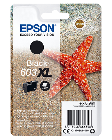 Epson C13T03A14010/603XL Ink cartridge black high-capacity, 500 pages 8.9ml for Epson XP 2100 (C13T03A14010)