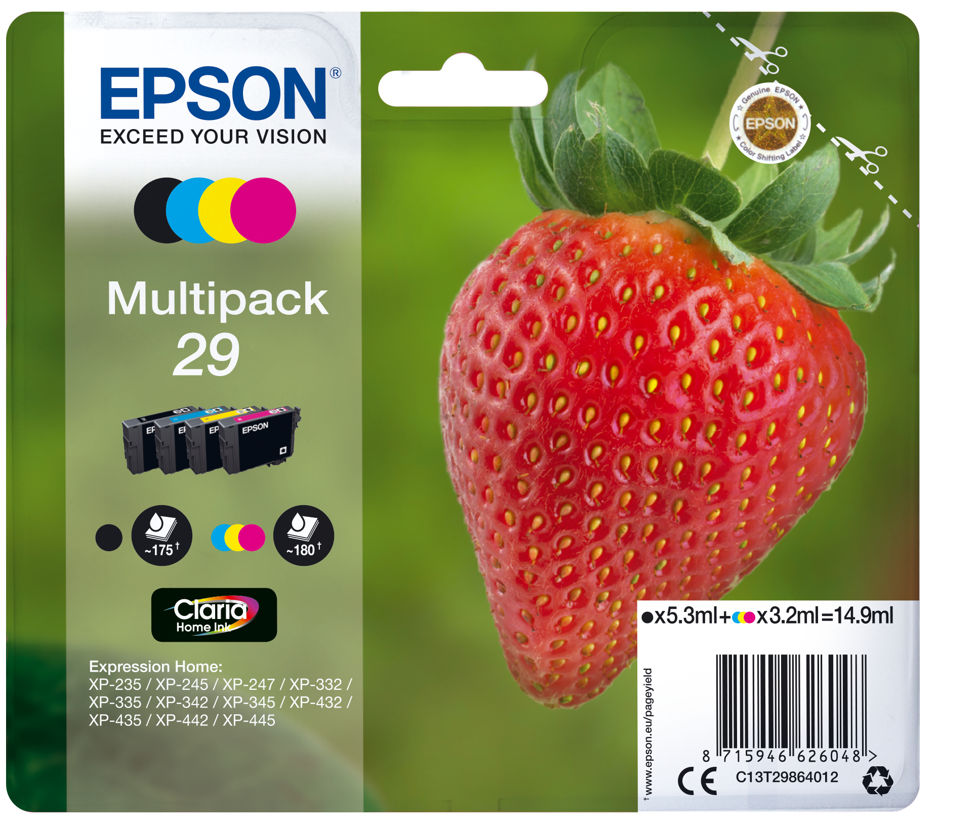 bn1td6sXJUqtfMSOH3420g.c-r.jpg Epson C13T29864012/29 Ink cartridge multi pack Bk,C,M,Y 5,3ml + 3x3,2ml Pack=4 for Epson XP 235/335 (C13T29864012)
