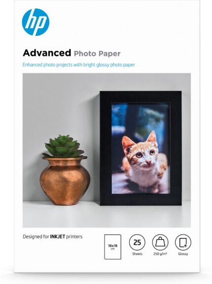 HP Advanced Photo Paper, Glossy, 250 g/m2, 10 x 15 cm (101 x 152 mm), 25 sheets (Q8691A)