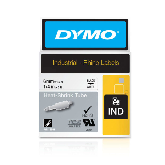 Dymo 18051/S0718260 Heat Shrink Tubes black / white 6mm x 1,5m for Dymo Rhino 6-12mm/19mm/24mm (18051)