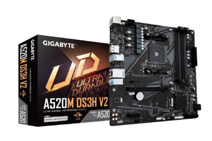 Gigabyte A520M DS3H V2 Motherboard - Supports AMD Ryzen 5000 Series AM4 CPUs, up to 4733MHz DDR4 (OC), PCIe 3.0 x16, GbE LAN, USB 3.2 Gen 1 (A520M DS3H V2)