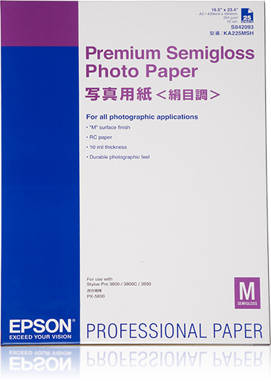 Epson Premium Semigloss Photo Paper, DIN A2, 250g/m?, 25 Sheets (C13S042093)